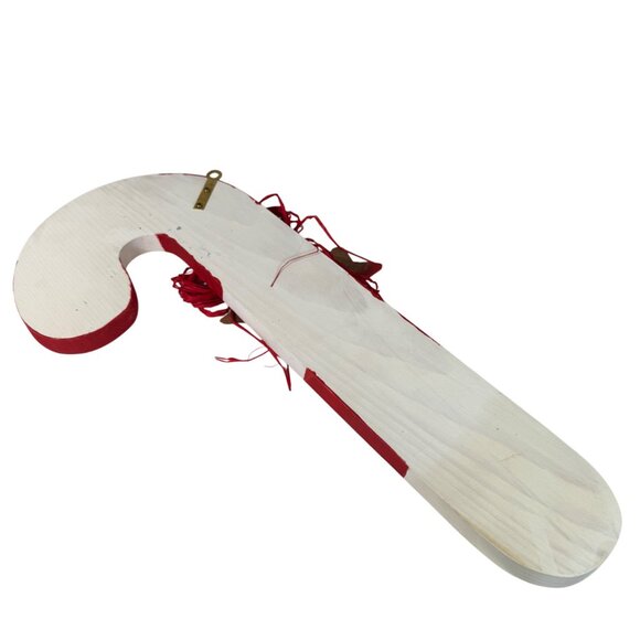 Handmade Wooden Candy Cane Wall Decor With Red Ribbon & Star Ornament - Picture 5 of 5